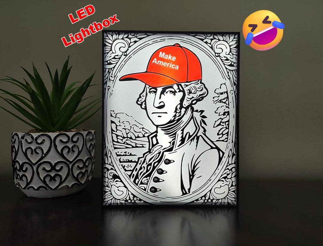 George Washington MAGA Hat LED Lightbox - Patriot Gag Gift - 