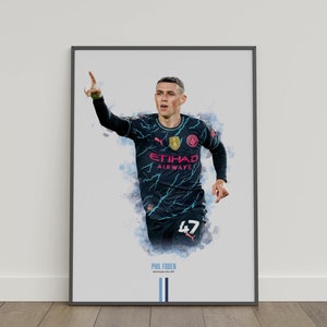 Pôster de Phil Foden, pôster de futebol, pôster de futebol, pôster esportivo, Manchester City, decoração de parede, decoração de quarto de futebol, presente de futebol