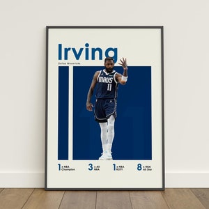 Pôster de Kyrie Irving, pôster de basquete, pôster da NBA, pôster esportivo, Dallas Mavericks, decoração de arte de parede, decoração de quarto de basquete, presente da NBA