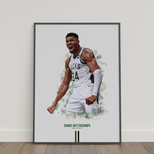 Pôster de Giannis Antetokounmpo, pôster de basquete, pôster da NBA, pôster esportivo, Milwaukee Bucks, decoração de parede, decoração de quarto de basquete, presente da NBA