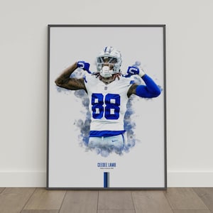 Pôster de Ceedee Lamb, pôster de futebol americano, pôster da NFL, pôster esportivo, Dallas Cowboys, decoração de arte de parede, decoração de quarto de futebol, presente da NFL
