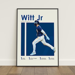 Pôster de Bobby Witt Jr, pôster de beisebol, pôster da MLB, pôster esportivo, Kansas City Royals, decoração de arte de parede, decoração de quarto de beisebol, presente de beisebol