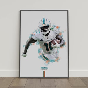 Pôster Tyreek Hill, Pôster da NFL, Pôster de futebol americano, Pôster esportivo, Miami Dolphins, Decoração de parede, Decoração de quarto de futebol, Presente da NFL