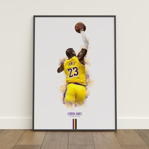 Pôster de Lebron James, pôster de basquete, pôster da NBA, pôster esportivo, Los Angeles Lakers, decoração de arte de parede, decoração de quarto de basquete, presente da NBA
