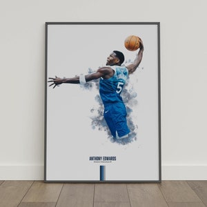 Póster de Anthony Edwards, póster de baloncesto, póster de la NBA, póster deportivo, Minnesota Timberwolves, decoración de pared, decoración de dormitorio de baloncesto, regalo de la NBA