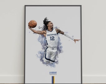 Ja Morant Poster, Basketball Poster, NBA Poster, Sports Poster, Memphis Grizzlies, Wall Art Decor, Basketball Bedroom Decor, NBA Gift