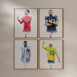 Ronaldo Messi Neymar Jr Mbappe Poster Bundle, Soccer Poster, Football Poster, Football Art, Soccer Gift, Kids Bedroom Decor, Gifts For Him