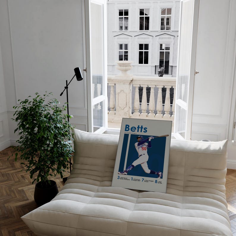 Mookie Betts Baseball Poster 24x36 Inch - Canvas Art Painting For Sports Room Decor