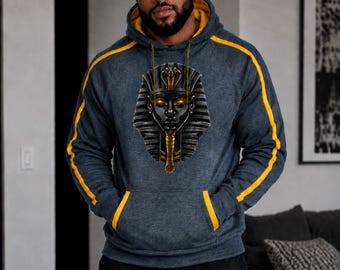 Dark King Tut Hoodie- Printed Black on Blended Black