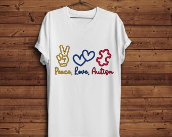 Koszulka Peace Love Autism, spersonalizowana koszulka z motywem świadomości autyzmu