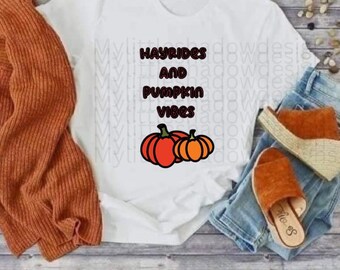 Koszulka „Hayrides and Pumpkin Vibes”, spersonalizowana koszulka jesienna