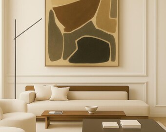 Neutrale abstracte muurkunst, minimale beige print, moderne minimale poster, Scandinavische kunstwerken, digitale download