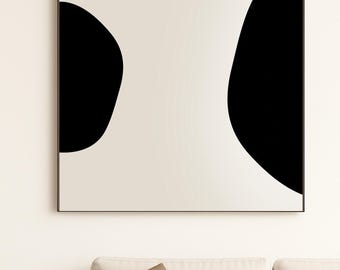 Minimalist Abstract Shapes Wall Art Black and Cream Modern Decor   Digital Download