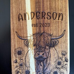 Custom Highland Cow Wood Charcuterie Board image 8