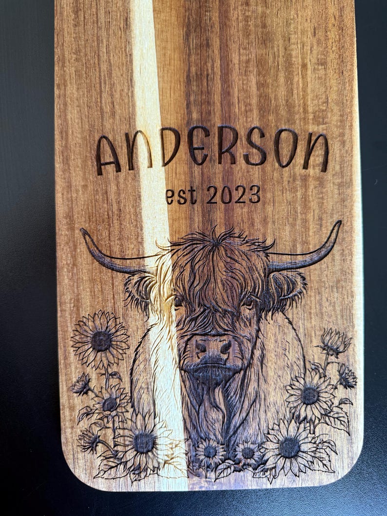 Custom Highland Cow Wood Charcuterie Board image 8
