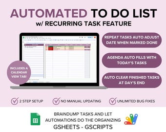 Auto Repeat Tasks Digital Planner & To Do List | Automated Google Sheet Template
