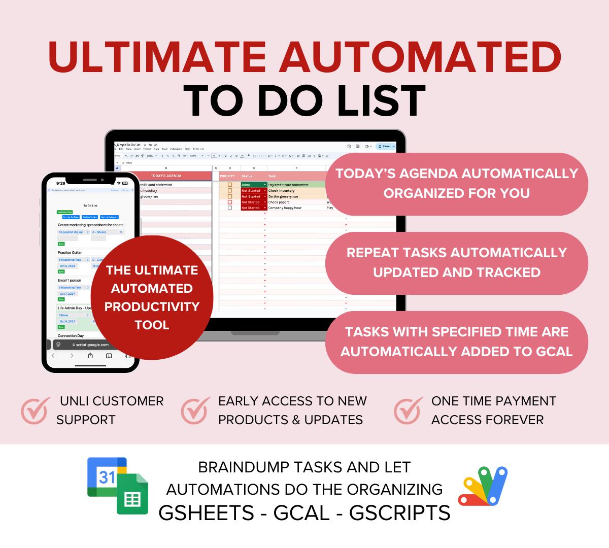 Ultimate Digital Planner & Task Tracker | Automated Google Sheet w/ Phone App