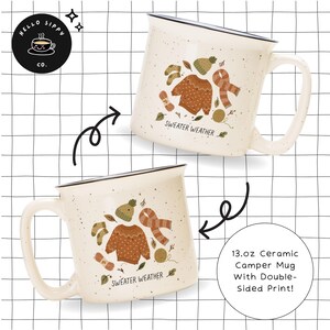 Sweater Weather | Cozy Season Fall-Themed Autumn Winter Knits Cottage-Core Speckled Ceramic Camper Coffee Mug Gift For Autumn-Lovers, 13 oz