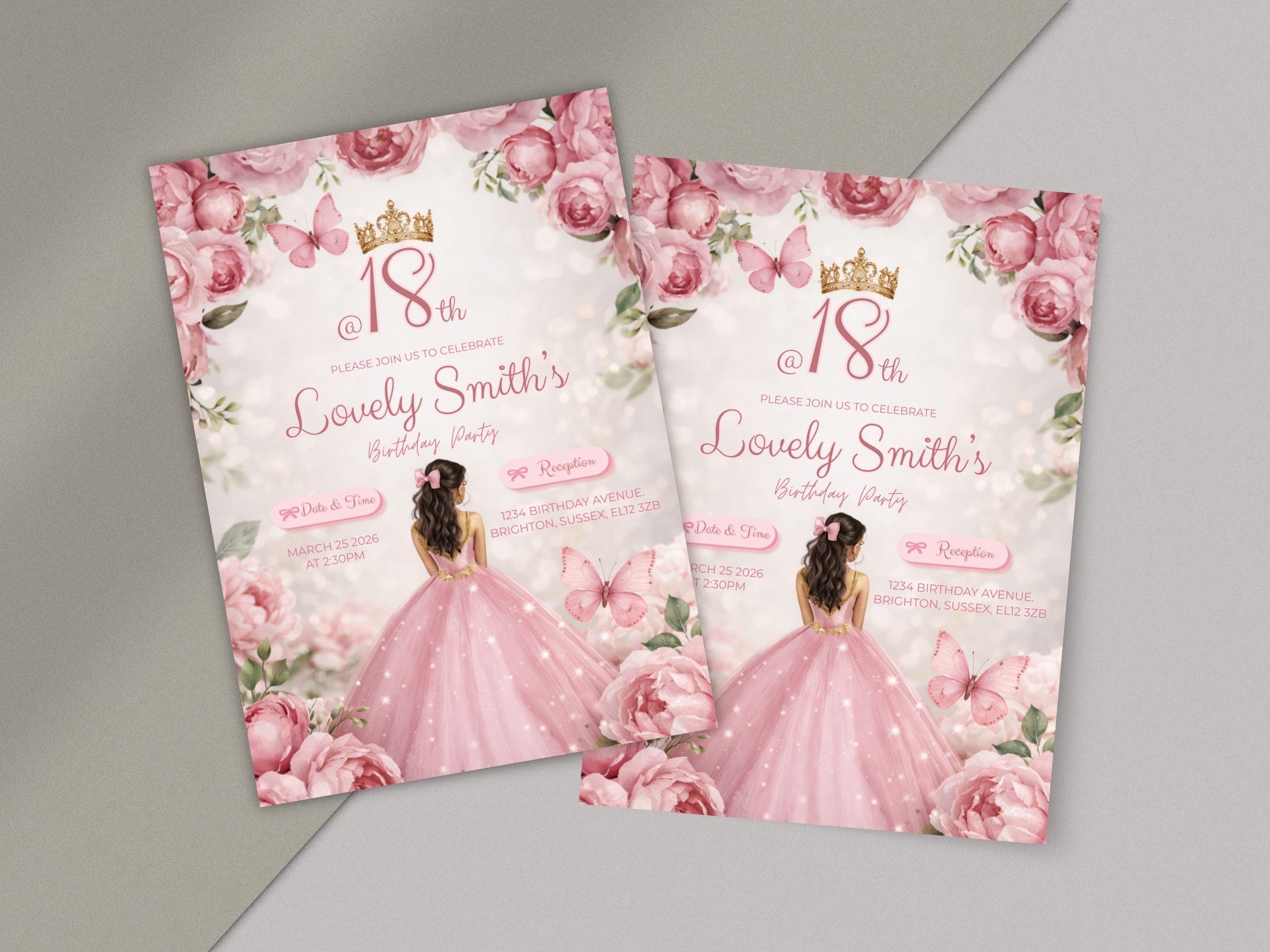 Rose Gold 18th Birthday Invitation | Rose Gold Pink Floral Princess ...