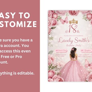 Rose Gold 18th Birthday Invitation | Rose Gold Pink Floral Princess ...