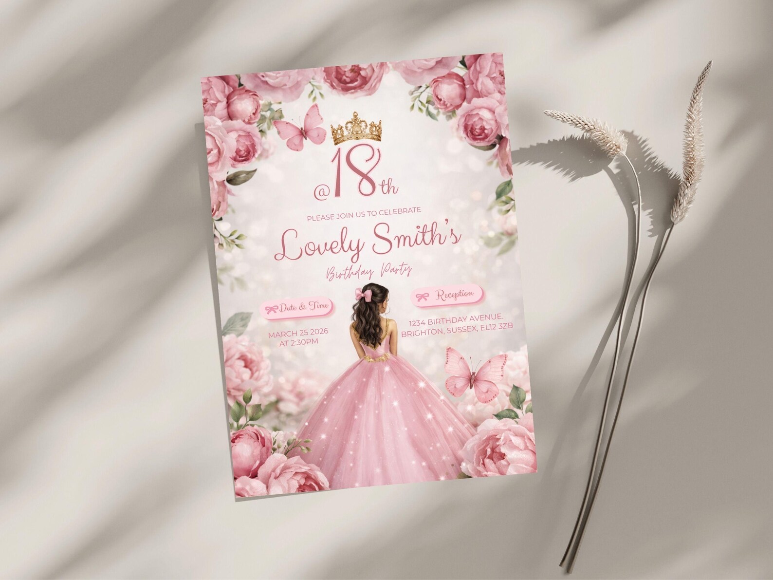 Rose Gold 18th Birthday Invitation | Rose Gold Pink Floral Princess ...