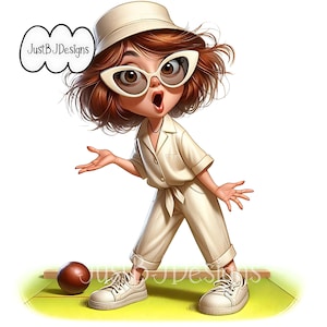 Clipart för bowling på gräsmatta: Nyckfulla män och kvinnor (digital nedladdning)