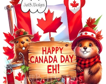 Canada Day Beaver Clipart - 10 High Resolution Watercolor Images - Digital Download