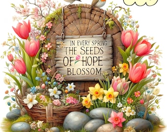 Imagen de flores y pájaros de primavera: Gráficos de alta resolución (descarga digital)