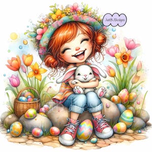 Easter Girl Clipart Bundle: Whimsical Bunny Images (Digital Download)