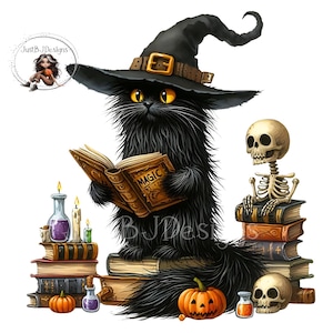Whimsical Halloween Black Cat Clipart: 12 High-Res Images (Commercial Use, Digital Download