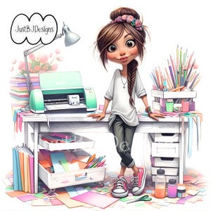 Whimsical Quirky Crafting Girl Image – 19 High Resolution Printable Clipart, Commercial Use