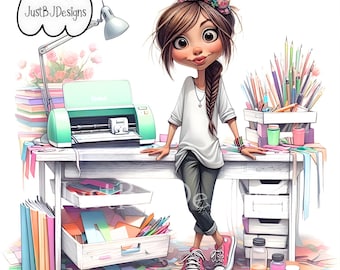 Imágenes prediseñadas de una chica creativa y original haciendo manualidades: 15 imágenes de alta resolución - Descarga digital