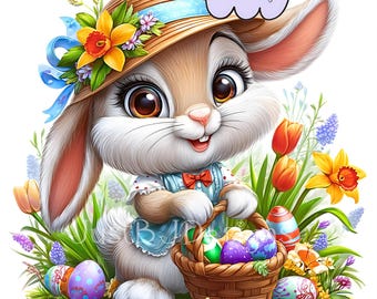 Imágenes prediseñadas de conejitos de Pascua - Imágenes PNG-JPG de alta resolución - Descarga digital