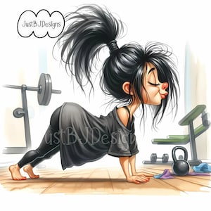 Whimsy Quirky Work Out Lady Clipart - 18 High Resolution Images - Commercial Use or Personal Use