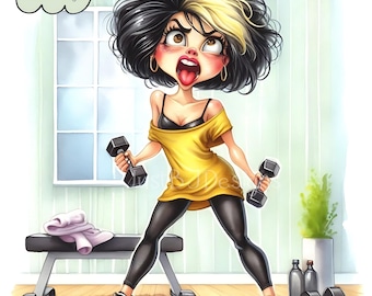 Funny Workout Lady Clipart: 20 High Resolution Images- Digital Download