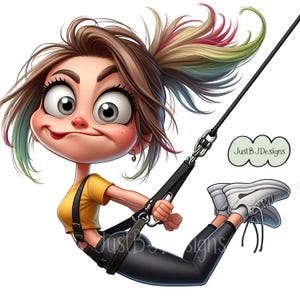 Whimsical Bungee Fitness Clipart: High-Resolution PNG/JPG Images (Digital Download)