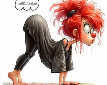 Quirky Workout Lady Clipart: 18 High-Resolution - Digital Download