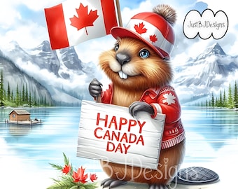 Imágenes prediseñadas de animales para el Día de Canadá: Castor, Alce, Oso Polar (Descarga digital)