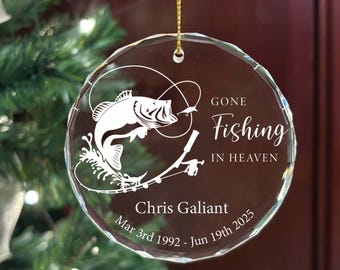 Angeln Gedenkglas Ornament, Weihnachtsbaumschmuck, Angeln im Himmel, Fischer Geschenke, Verlust des Vaters Erinnerungsgeschenk, Sympathie Ornament