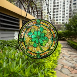 Four Leaves Clovers Suncatcher, Flowers sun catcher for Window Hanging, Four Leaf Clover Light Catcher, Lucky Sign for Housewarming Gifts