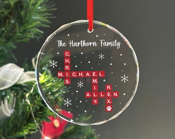Personalized Family Scrabble Ornament, Custom Family Glass Ornament, Family Puzzle Names Ornament, Christmas Keepsake, Xmas Gift