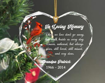 Personalized Red Cardinal Memorial Glass Ornament, Remembrance gift, loss of Mom/Dad