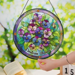 Violet Flower Suncatcher Personalized, Sun Catcher for Window, Sweet Violet Window Hanging, Birth Month Flower Gifts, New House Gifts