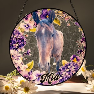 Personalized Horse Glass Suncatcher, Horse Memorial Gift, Horse Stained Glass Window Hanging, Horse Lover Gifts, Cowboy Gifts, Cowgirl Gifts