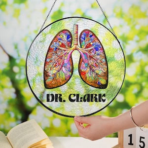 Lung Stained Glass Suncatcher Personalized, Light Catcher Gift for Pulmonologist, Doctor Suncatcher for Office Decor, Retirement Gift