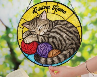 Custom Cat Stained Glass Suncatcher, Pet Window Hanging decor