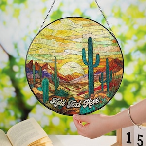 Cactuses in the Desert Faux Stained Glass Suncatcher Personalized, Window hangings for garden, Cactus Light Catcher, Cowboy Light Catcher
