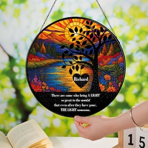 Custom Memorial Stained Glass Suncatcher, Sympathy Light Catcher, Loss of Dad, Loss of Mom Gifts, Remembrance Window Hanging Sign