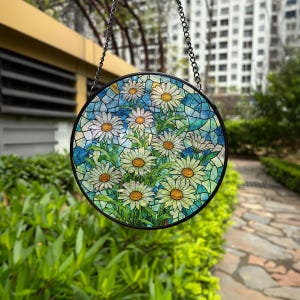 Daisy Glass Suncatcher, Daisy Flowers for Window Hanging, Birth Month Flower Gifts, Gift for Mom, Her, Wife, Housewarming Gifts