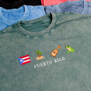 Puerto Rico Embroidery Shirt, Puerto Rico Embroidered Icons, Comfort Colors Embroidered Shirt